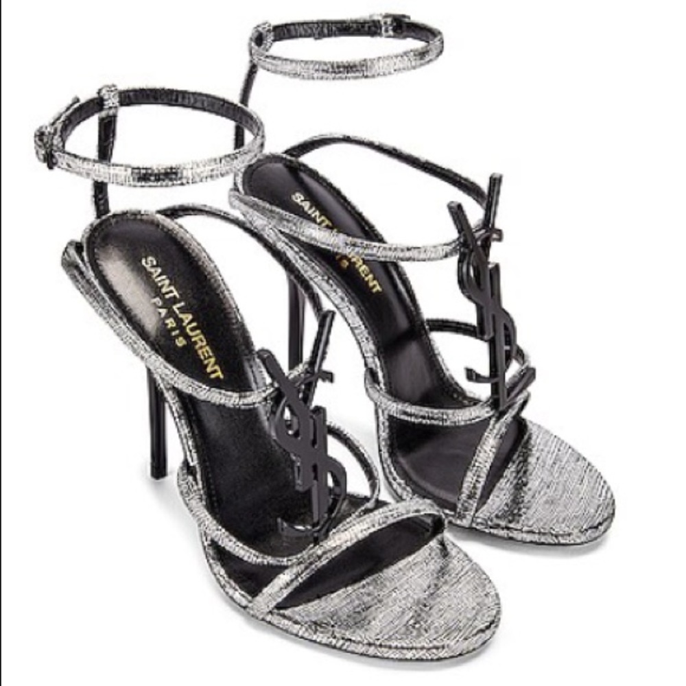 Saint Laurent Cassandra Heels In Metallic Silver Cracked Metal Leather Size 39.5 - Picture 3 of 14
